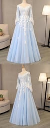 Charming Blue Tulle V-neckline Long Party Dress, Blue Prom Dress