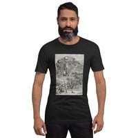 Image 1 of Antique Anatomical Illustration Human Skeleton and Landscape Unisex t-shirt