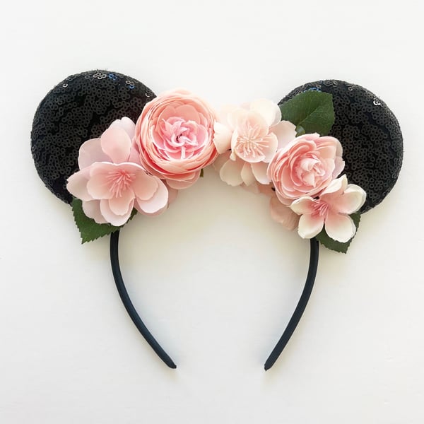 Image of Black Ears with Blush Pink Florals