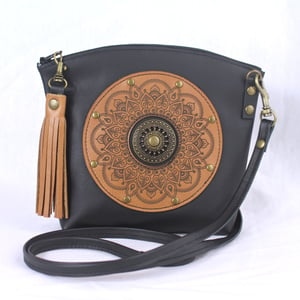 Image of Leather Dance Bag - Curved Mandala Ring Black & Tan
