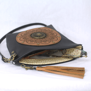 Image of Leather Dance Bag - Curved Mandala Ring Black & Tan