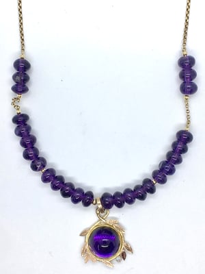 Image of Amethyst, diamond, gold necklace