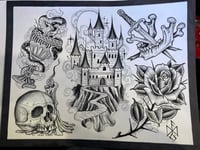 Castle Tattoo Flash Sheet- print 