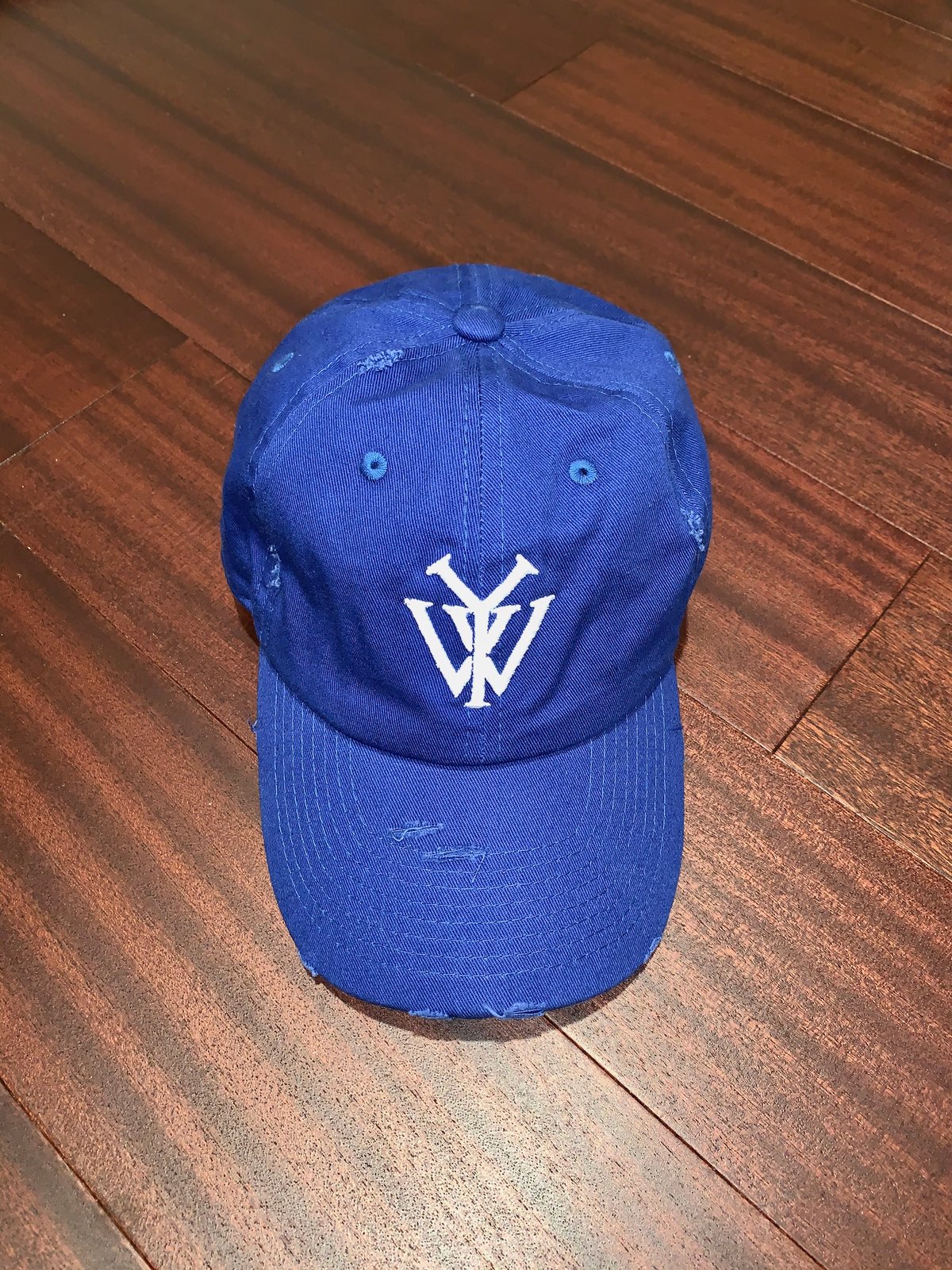 white and blue dad hat