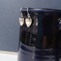 Image 1 of STERLING SILVER HEART DROP EARRINGS~ individually hand made 