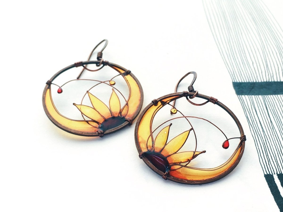 Image of Copper Sunflower Earrings 