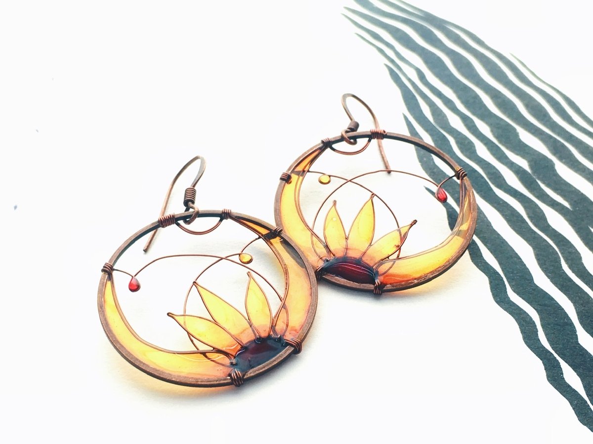 Image of Copper Sunflower Earrings 