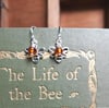 DROP EARRINGS ~ STERLING SILVER BEES WITH AMBER