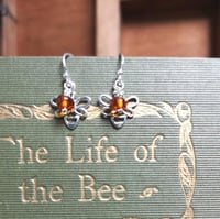 Image 1 of DROP EARRINGS ~ STERLING SILVER BEES WITH OR WITHOUT AMBER