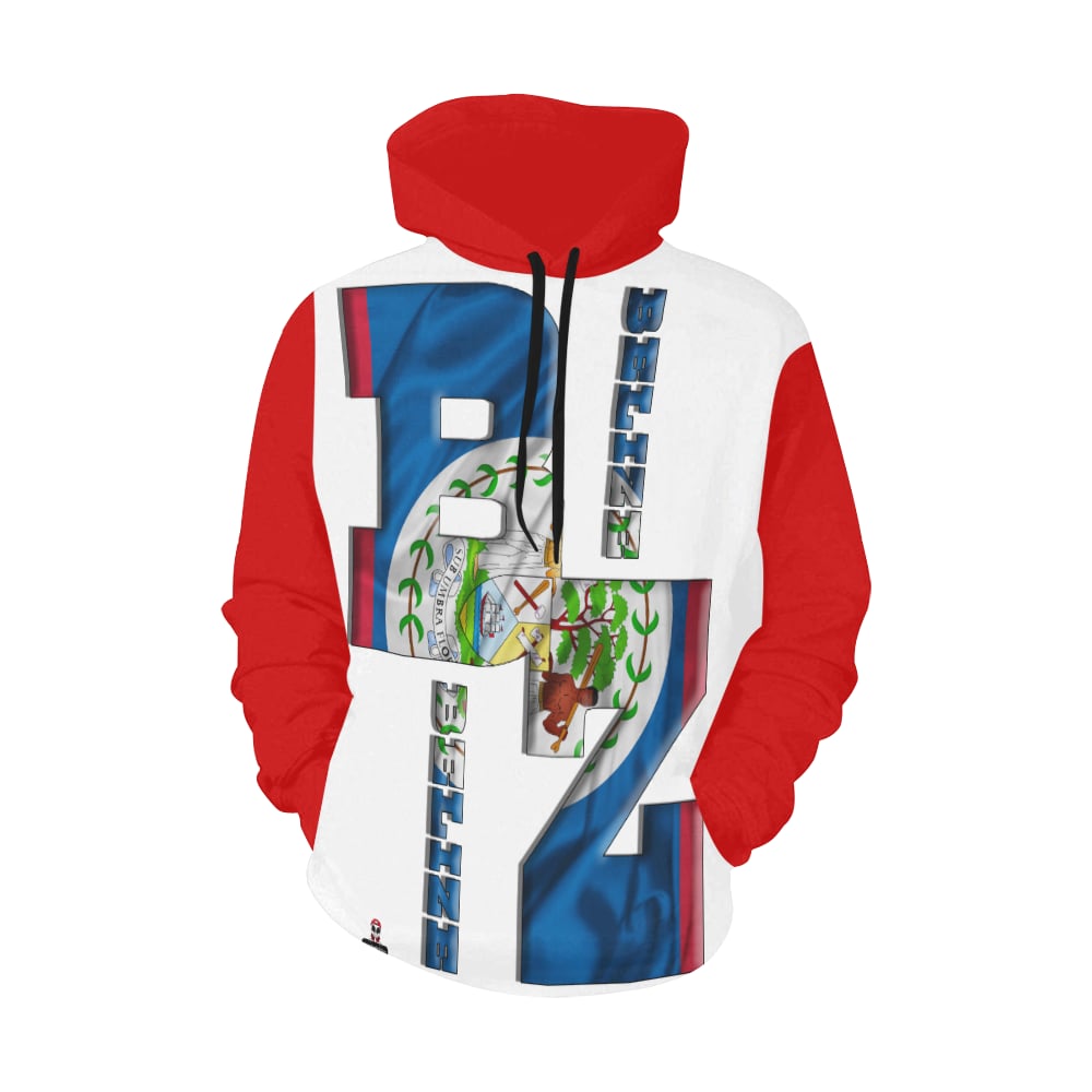 Image of BZ ALL OVER PRINT HOODIE RED SLEEVES/HOOD All Over Print Hoodie for Men (USA Size)