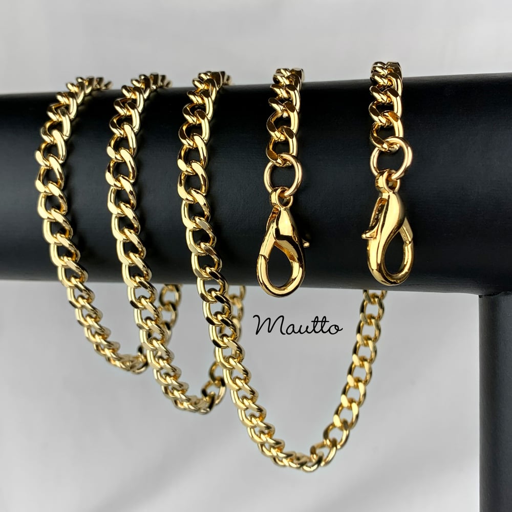 Image of GOLD Chain Purse Strap - Mini Classy Curb, Diamond Cut Accents - 1/4" Wide - Choose Length & Clasps