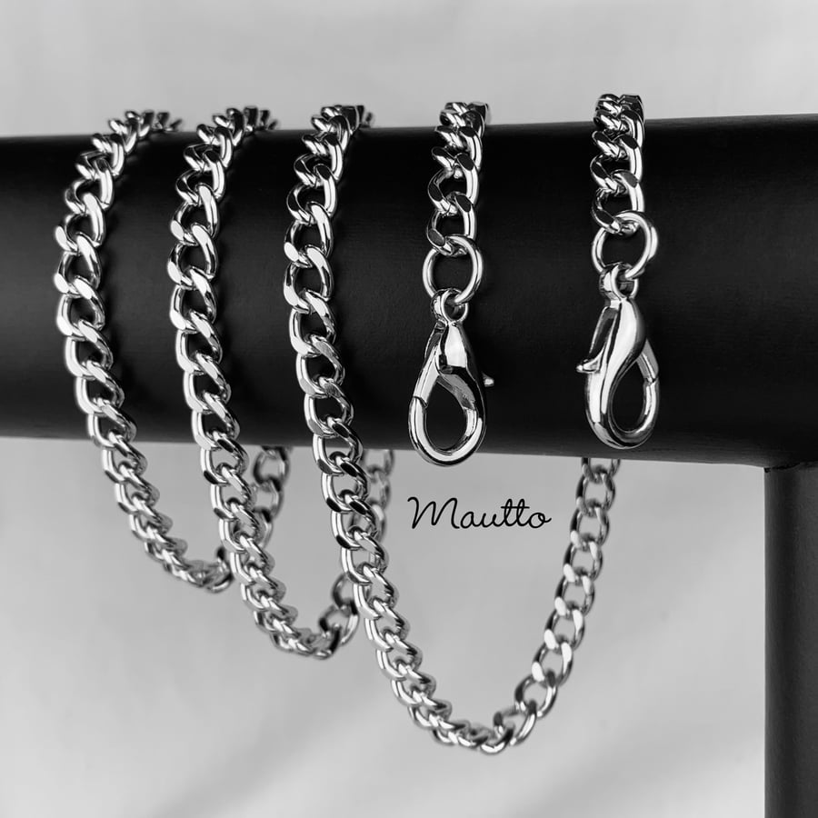 Image of NICKEL Chain Purse Strap - Mini Classy Curb, Diamond Cut Accents - 1/4" Wide - Choose Length & Clasp