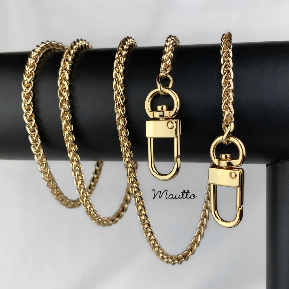 Image of GOLD Chain Luxury Strap - Mini Braided Chain - 3/16" (4mm) Wide - Choose Length & Hooks/Clasps