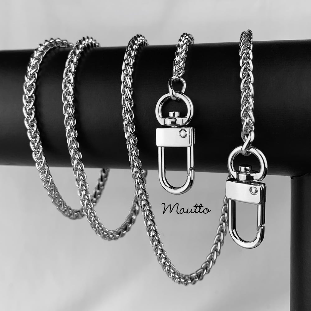 Image of NICKEL Chain Luxury Strap - Mini Braided Chain - 3/16" (4mm) Wide - Choose Length & Hooks/Clasps