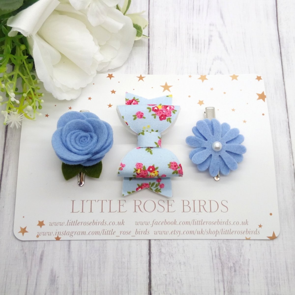 Image of Blue Floral Bow Set