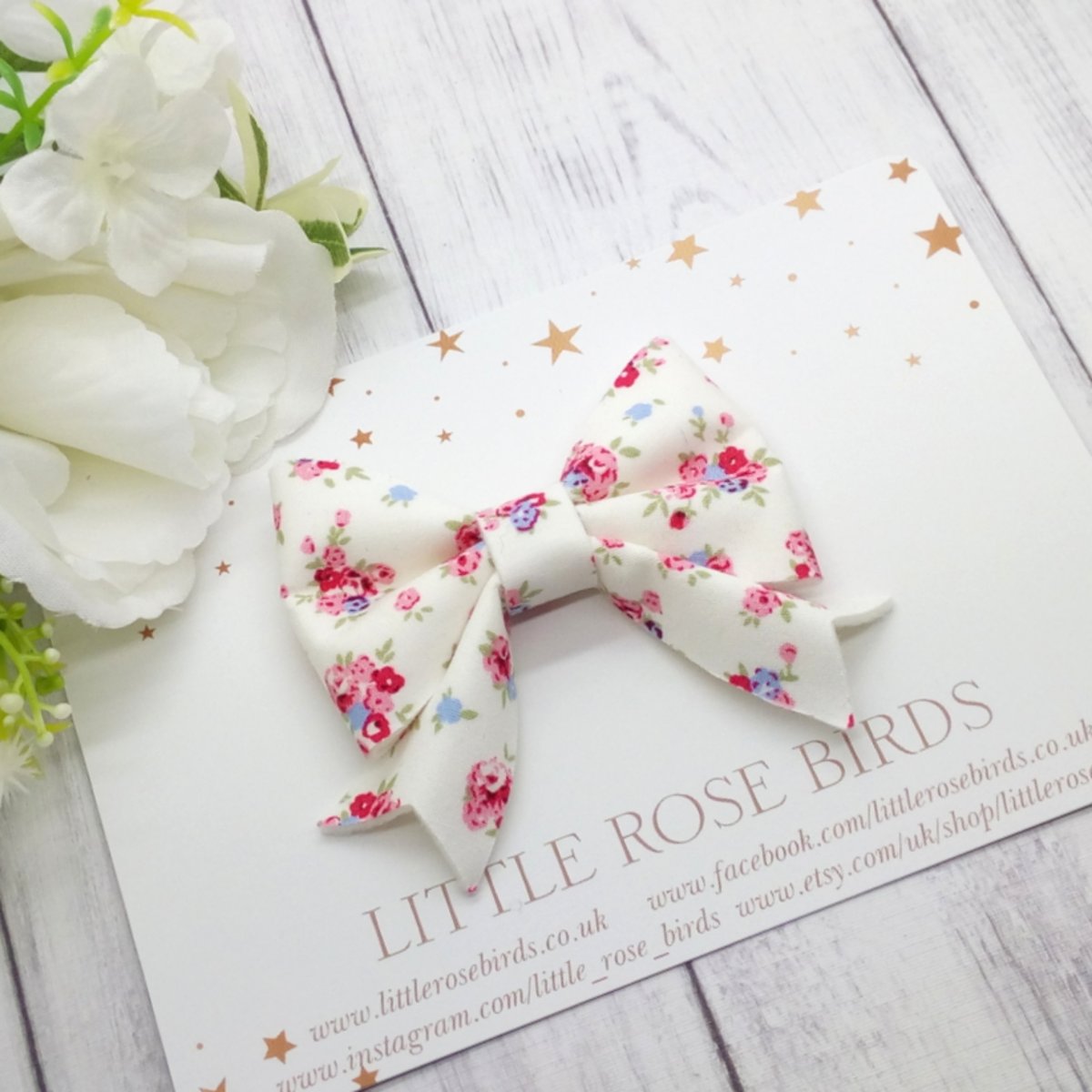Image of White Fabric Floral Bow