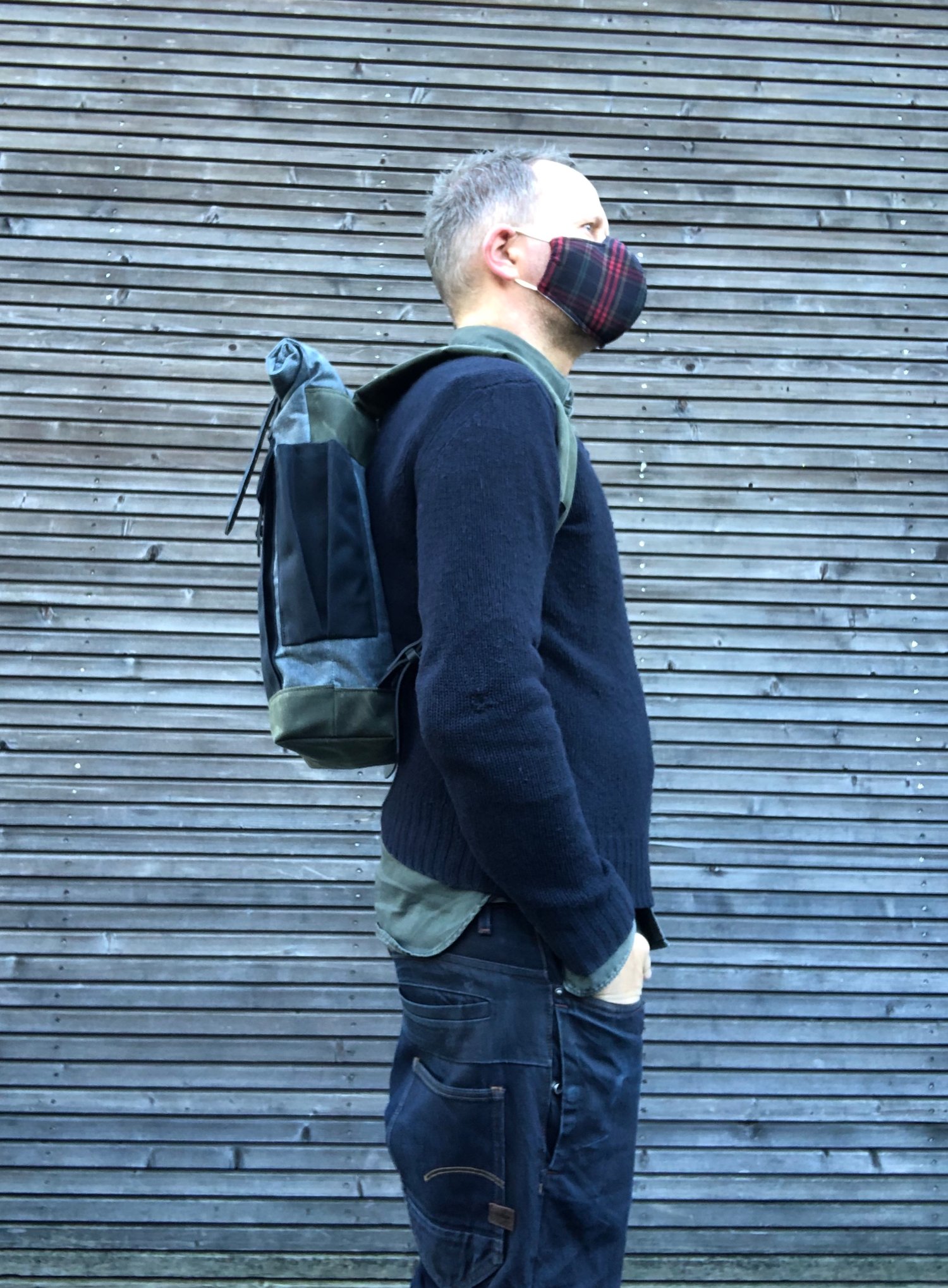 Image of Backpack in waxed denim leather Backpack medium size / Commuter backpack / Hipster backpack