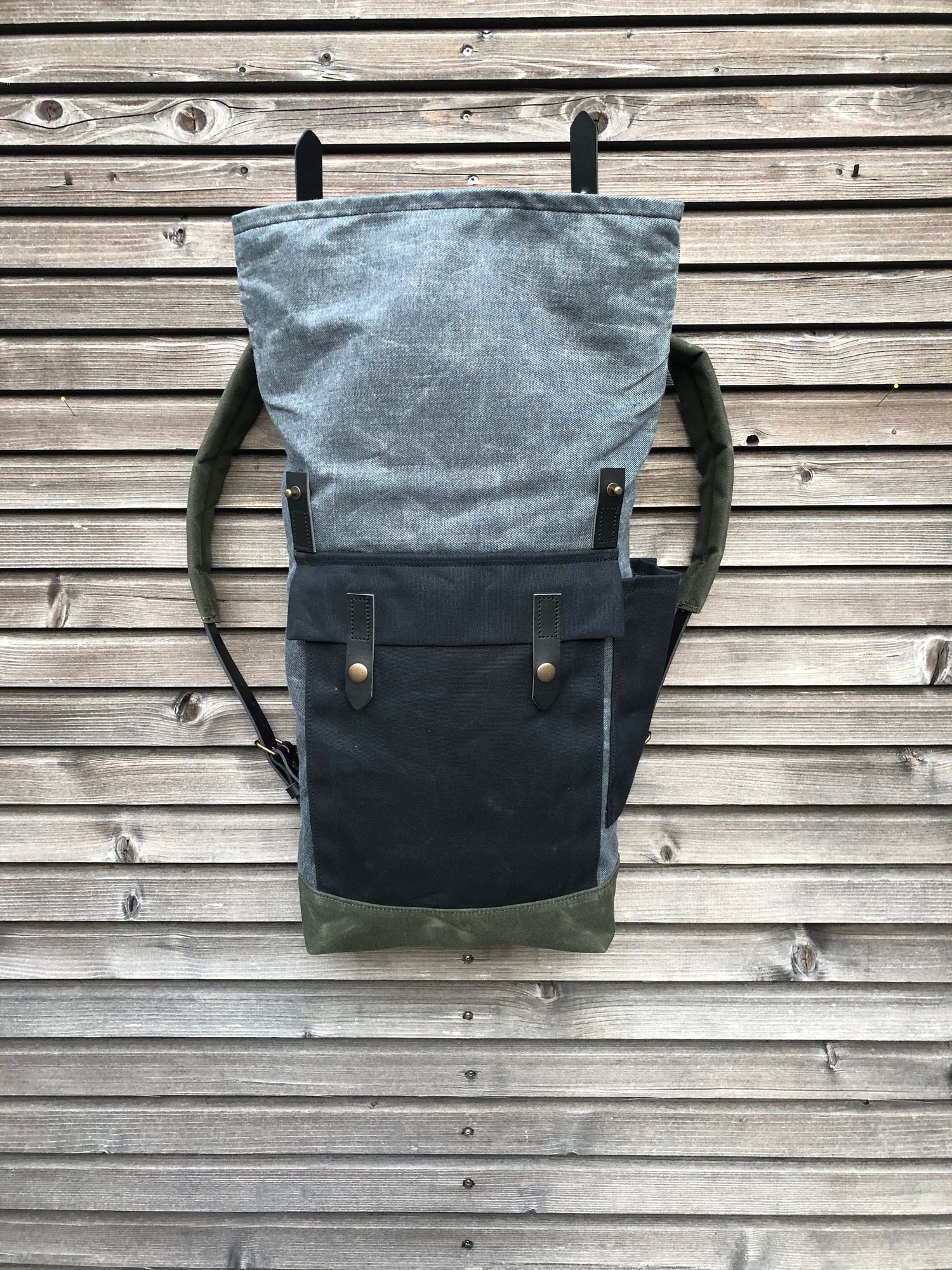Image of Backpack in waxed denim leather Backpack medium size / Commuter backpack / Hipster backpack