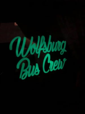 Image of Wolfsburg Bus Crew Glow in the Dark Large Logo or Large Windscreen Script Sticker