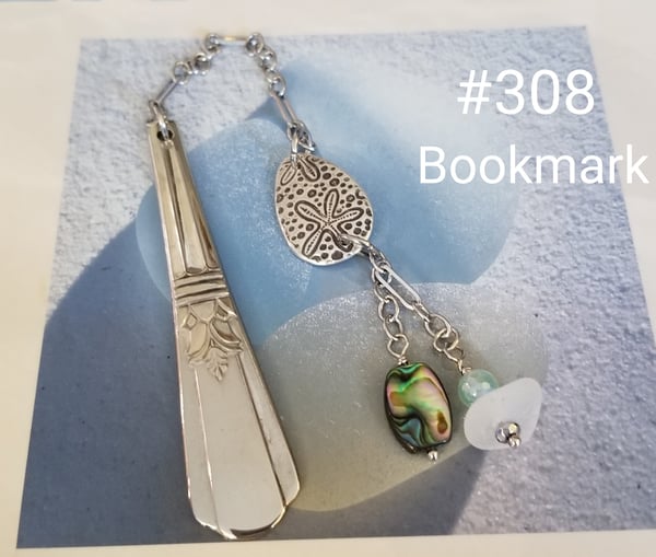 Image of Bookmark- Fine Silver- Sea Glass- Vintage Flatware- #308