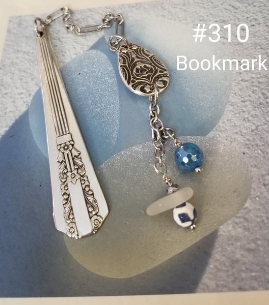 Image of Bookmark- Sea Glass-  Fine Silver- Vintage Flatware- Agate- #310