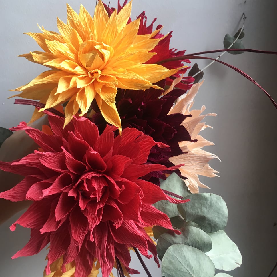 Image of Dahlia Bouquet - Red, Maroon, Peach