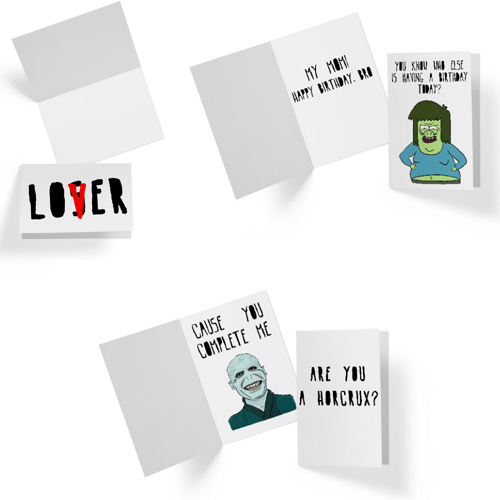 Greeting Cards for Creeps (It, Regular Show, Harry Potter) 