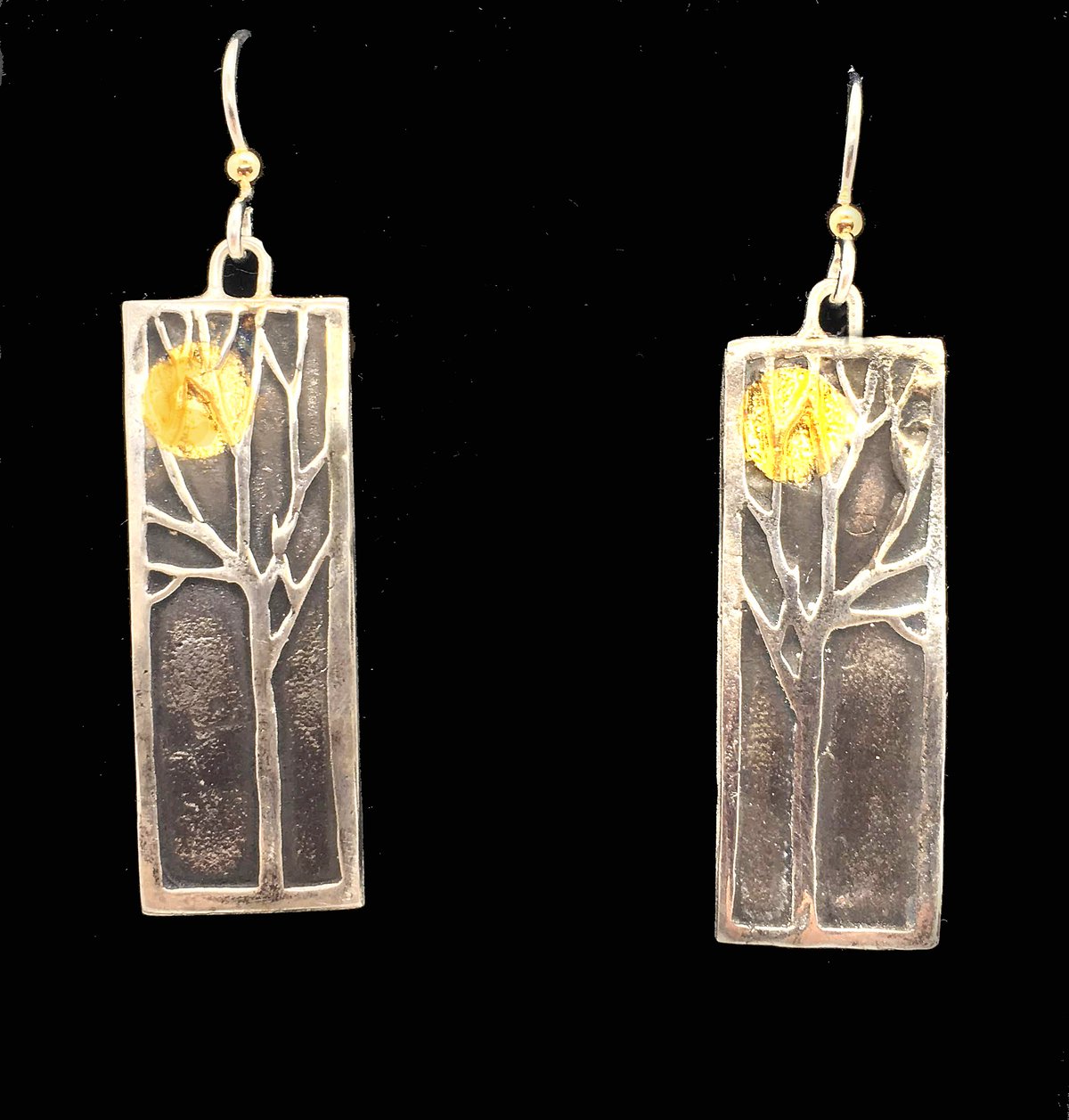 Image of Tree earrings with 24K moons (or suns, you decide)