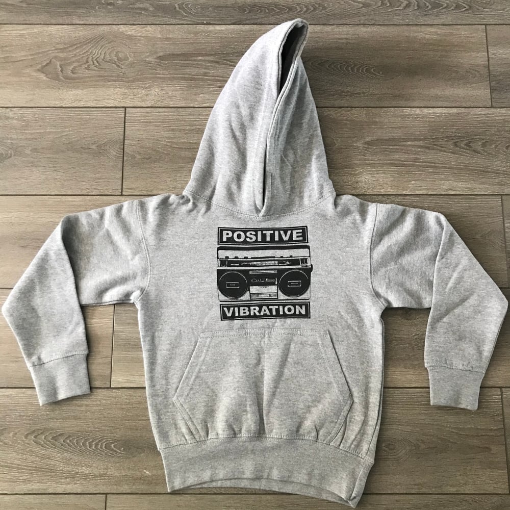 Image of Kids Positive Vibration Radio Heather Grey Hoodie