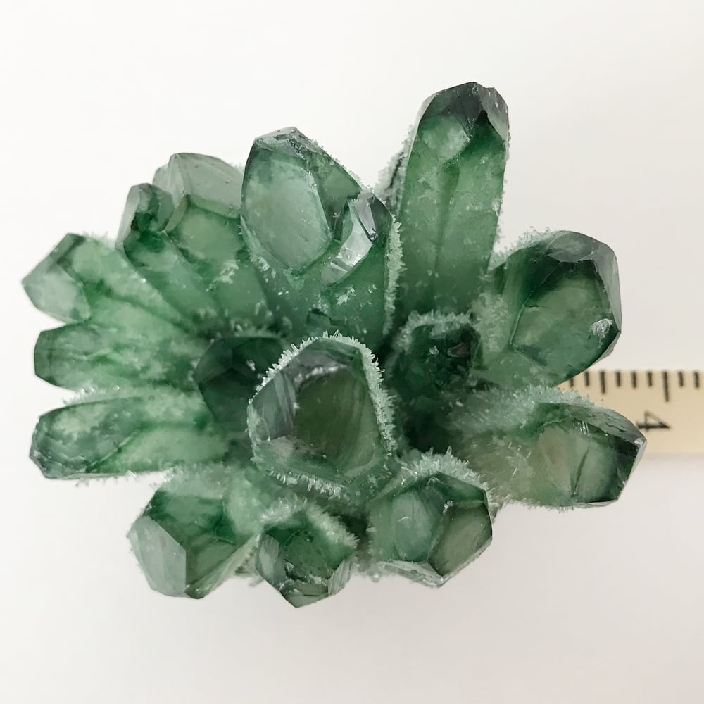 Image of Green Phantom Quartz Crystal Cluster no.02 + Brass Claw Stand