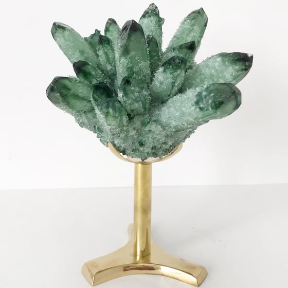 Image of Green Phantom Quartz Crystal Cluster no.04 + Brass Stand