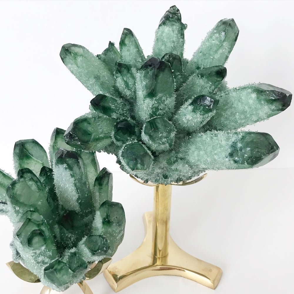 Image of Green Phantom Quartz Crystal Cluster no.04 + Brass Stand