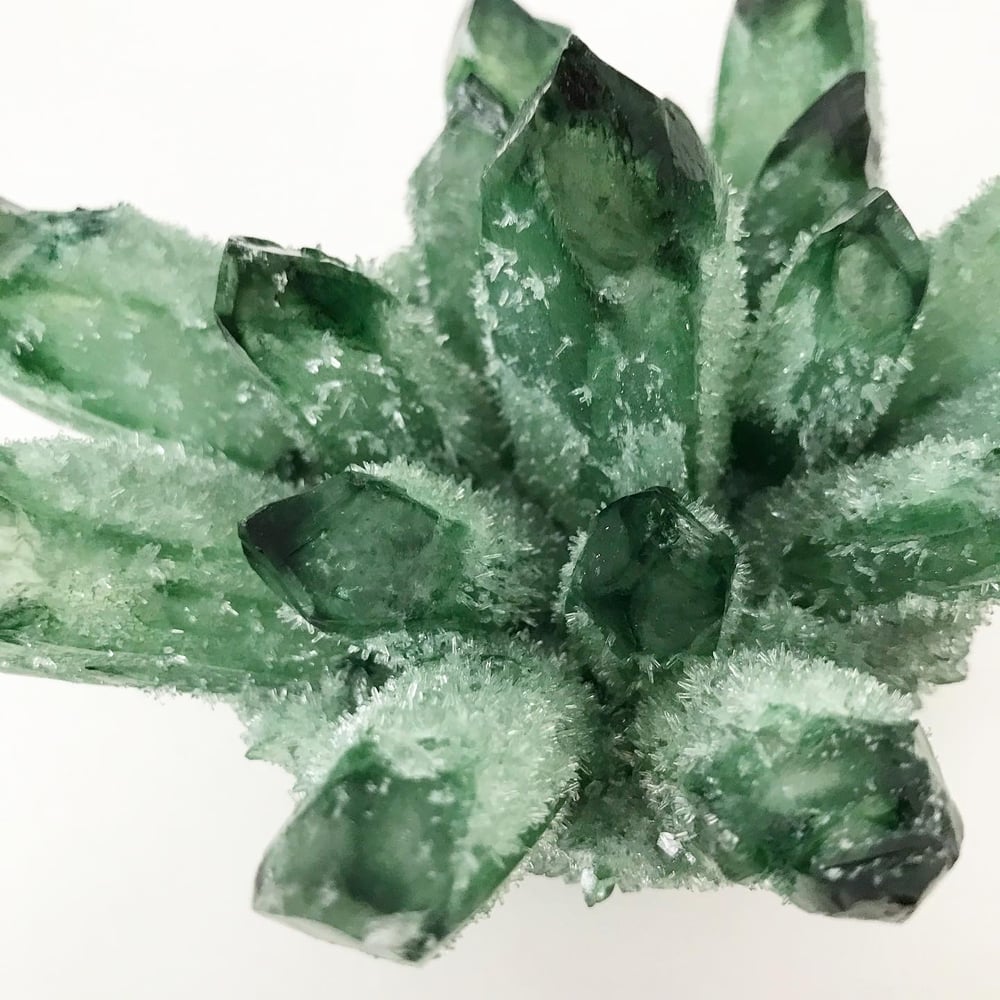 Image of Green Phantom Quartz Crystal Cluster no.04 + Brass Stand