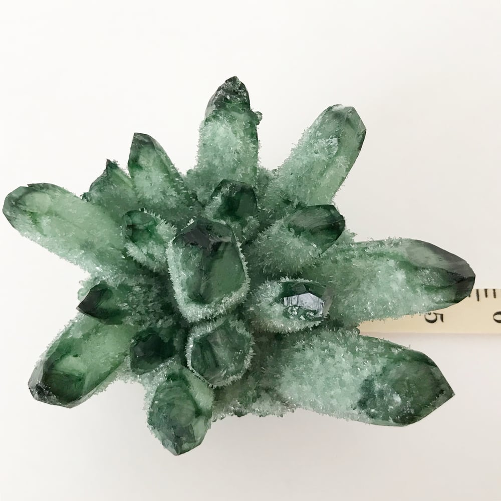 Image of Green Phantom Quartz Crystal Cluster no.04 + Brass Stand