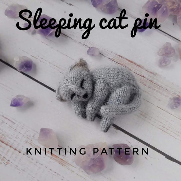 Image of Cozy sleeping lie cat brooch knitting pattern, Mini Pet Portrait Pattern