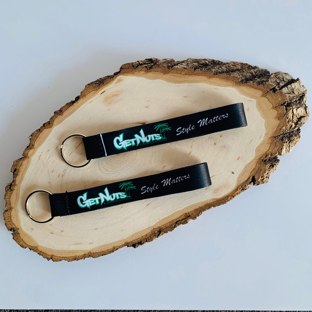 Image of Get Nuts Lab Black “Style Matters” Mini Keyring Lanyard 