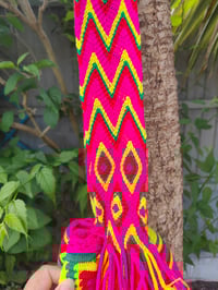 Image 8 of Wayuu Mochila Colombian Bucket bag Neon