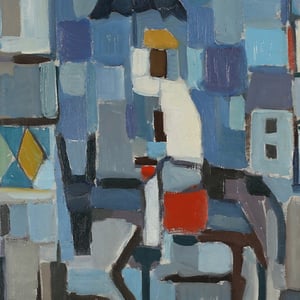 Image of Mid-century, Swedish Painting, 'Donkey Ride in the Sun.'