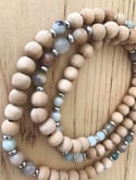 Love Bead Necklace #106 - Dried Palm Wood Beads with Gemstones 