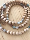 Love Bead Necklace #106 - Dried Palm Wood Beads with Gemstones
