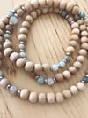 Love Bead Necklace #106 - Dried Palm Wood Beads with Gemstones 