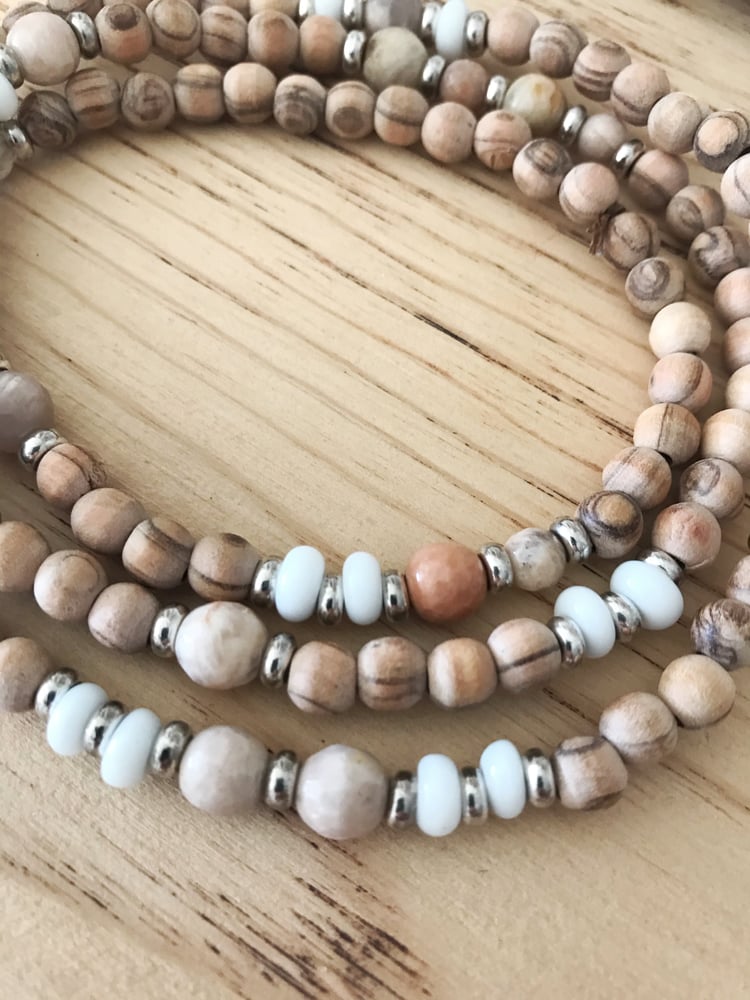 Image of Love Bead Necklace #107 - Raw Olive Wood Beads, Gemstones 