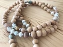 Love Bead Necklace #108 - Dried Palm Wood Beads with Gemstones 