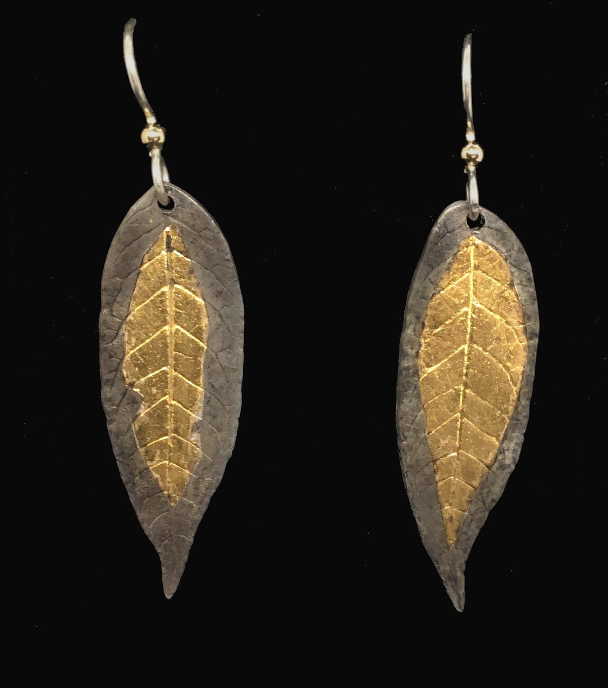 Image of Leaf Drop Earrings with 24k Gold