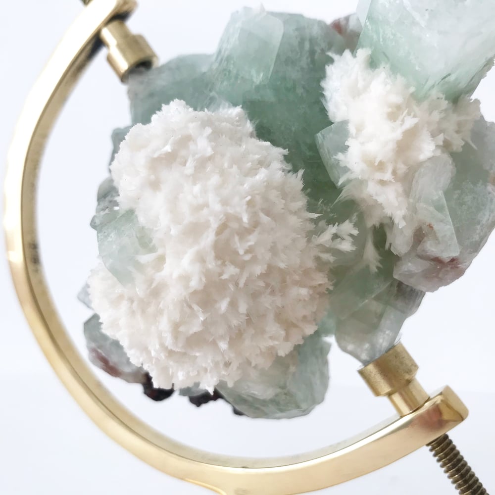 Image of Green Apophyllite Cluster no.03 + Brass Arc Stand