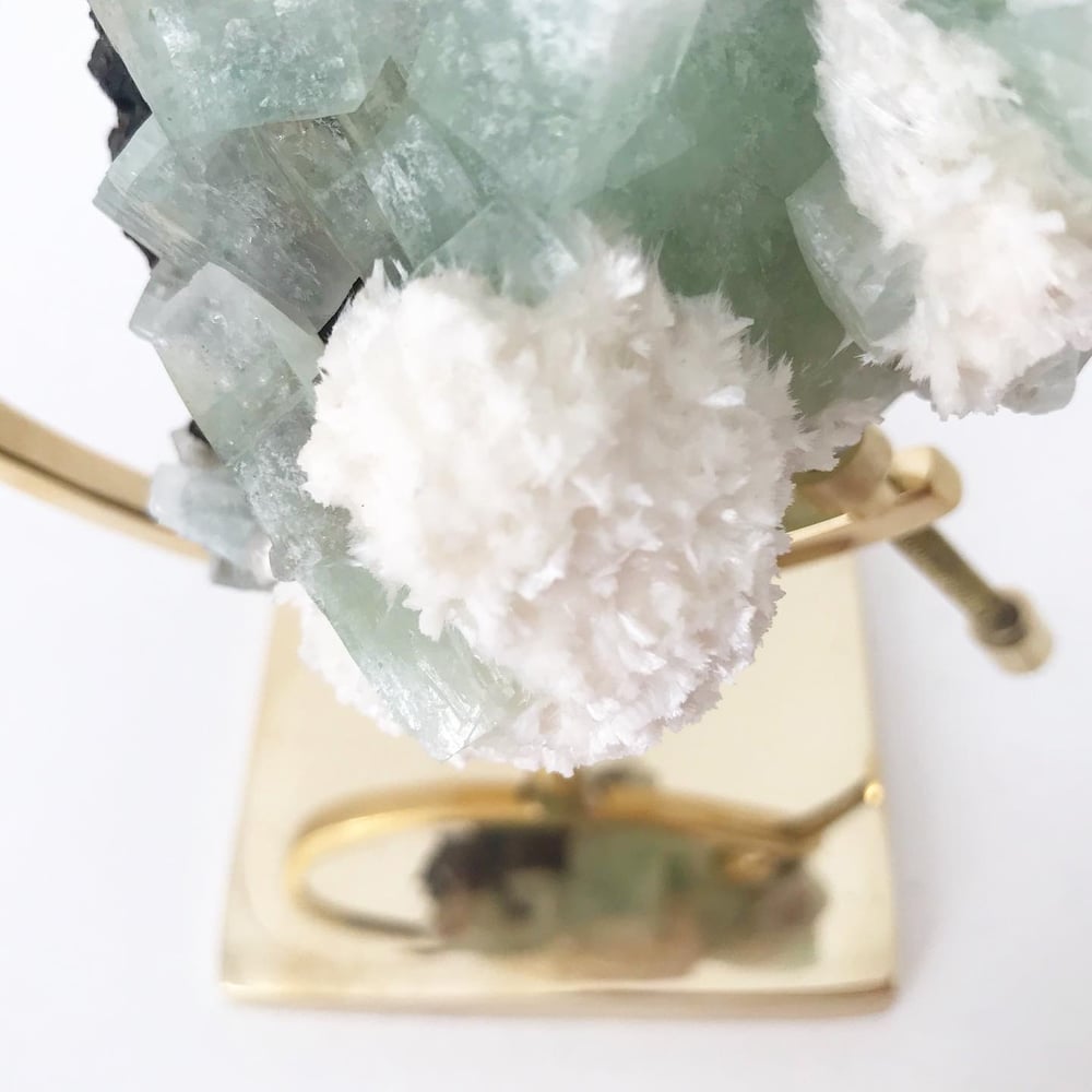 Image of Green Apophyllite Cluster no.03 + Brass Arc Stand