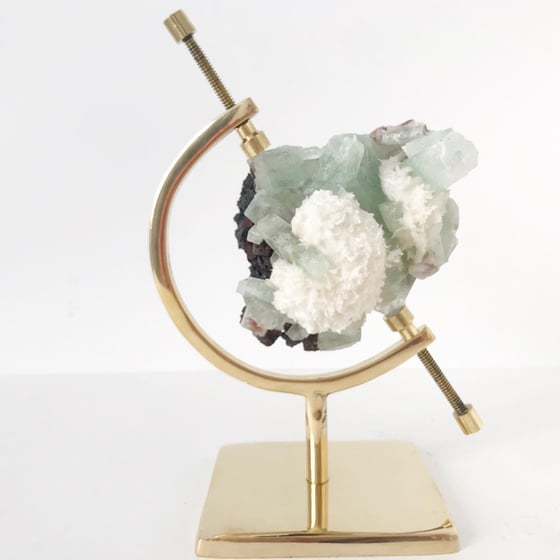 Image of Green Apophyllite Cluster no.03 + Brass Arc Stand