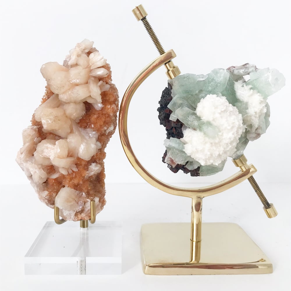 Image of Green Apophyllite Cluster no.03 + Brass Arc Stand