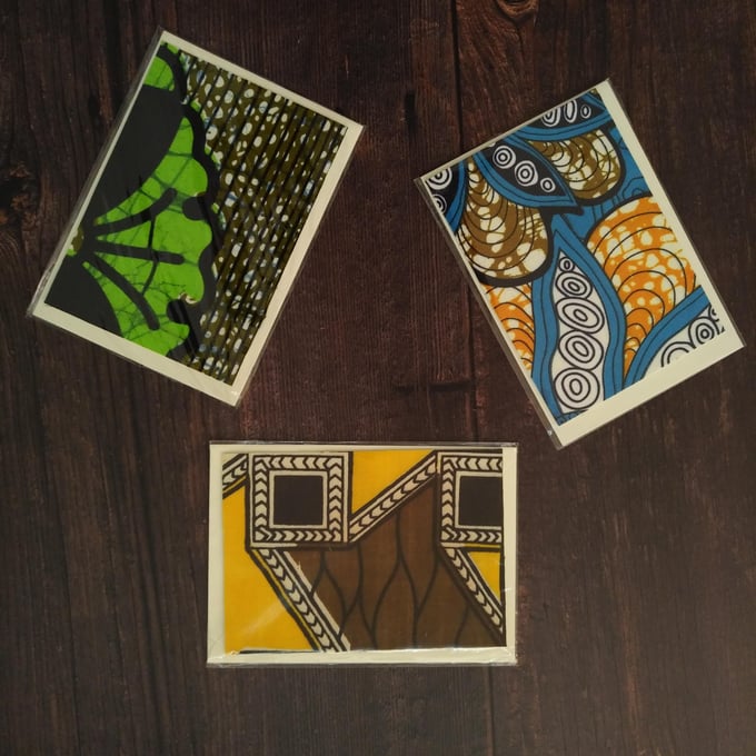 Image of Handmade African print greeting cards (A6), mixed set of 3