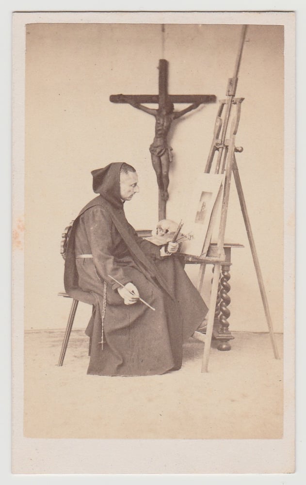 Image of Ch. Carey: painting monk with vanitas and crucifix, ca. 1864